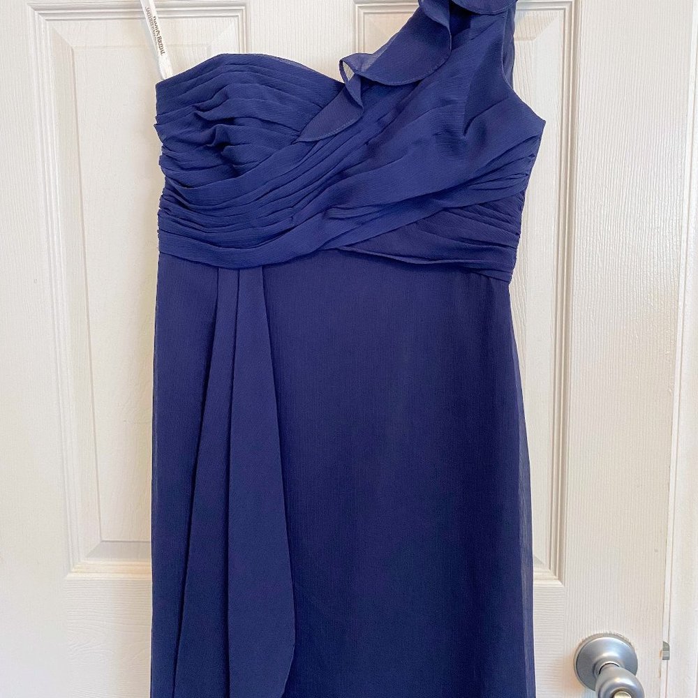 David’s Bridal Size 8 Navy Blue One Shoulder Formal Dress